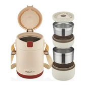 Vagonlife Bento 1800ml 2 Kaseli 4-6 Saat Termos Özellikli Çelik Yemek Kutusu - Bej thumbnail 2