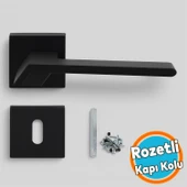 Kare Rozetli Oda Kapı Kolu Mat Siyah Sağa Sola Uygun Ön Arka Oda Kapısı 1 Takım thumbnail 1