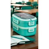 Akayev 1650ml İki Katlı 4 Bölmeli Çelik Yemek Kabı Yeşil thumbnail 1