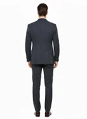 İtalyan Kesim Lacivert Kruvaze Takım Elbise – Modern Slim Fit – Çizgili Kumaş Detaylı thumbnail 4