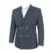 İtalyan Kesim Lacivert Kruvaze Takım Elbise – Modern Slim Fit – Çizgili Kumaş Detaylı thumbnail 6