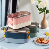 Vagonlife Bento 1500ml 2 Katlı 3 Bölmeli Paslanmaz Çelik Yemek Kutusu Pembe thumbnail 3