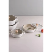 Neoflam Fika Cam Kapaklı Alüminyum Sahan Set 2'li 20-22 Cm Bej thumbnail 1