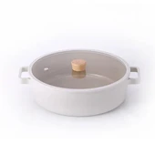 Neoflam Fika Cam Kapaklı Alüminyum Sığ Tencere 30CM Bej thumbnail 1