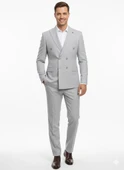 Gri Kruvaze İtalyan Kesim Erkek Takım Elbise – Slim Fit Modern Mikro Desen Kumaş thumbnail 4