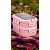 Akayev 1650ml İki Katlı 4 Bölmeli Çelik Yemek Kabı Pembe thumbnail 2