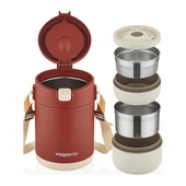 Vagonlife Bento 1800ml 2 Kaseli 4-6 Saat Termos Özellikli Çelik Yemek Kutusu - Kırmızı thumbnail 1