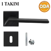 Kare Rozetli Oda Kapı Kolu Mat Siyah Sağa Sola Uygun Ön Arka Oda Kapısı 1 Takım thumbnail 2