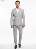 Gri Kruvaze İtalyan Kesim Erkek Takım Elbise – Slim Fit Modern Mikro Desen Kumaş thumbnail 2