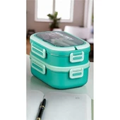 Akayev 1650ml İki Katlı 4 Bölmeli Çelik Yemek Kabı Yeşil thumbnail 3