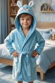 Tavşan Kulaklı Kız Erkek Çocuk Bornozu Lupi Mavi thumbnail 9