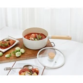 Neoflam Fika Cam Kapaklı Alüminyum Döküm Sos Tenceresi 18cm Bej thumbnail 1