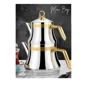 Lines Naz Mini Boy Altın Kemerli Kulplu Paslanmaz Çelik Çaydanlık 18/10 thumbnail 2