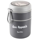 Tantitoni 2 Katlı Füme-Gri Paslanmaz Çelik Plastik Kaşıklı Yemek Taşıma Kabı 710Ml thumbnail 1