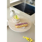 Akayev Traverten 28 Cm Ahşap Ayaklı Yuvarlak Sunumluk thumbnail 2