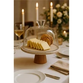 Akayev Traverten 25 Cm Ahşap Konik Ayaklı Beyaz Cam Fanus thumbnail 1