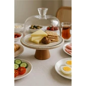 Akayev Traverten 25 Cm Ahşap Konik Ayaklı Beyaz Cam Fanus thumbnail 2