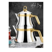 Lines Naz Aile Boy Altın Kemerli Kulplu Paslanmaz Çelik Çaydanlık 18/10 thumbnail 2