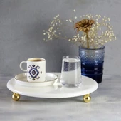 Akayev Mermer Beyaz 19 Cm Altın Boncuk Ayaklı Sunumluk thumbnail 1