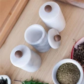 Akayev Mermer Beyaz Ahşap Kulplu 3lü Baharatlık thumbnail 2