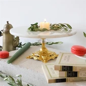 Akayev Mermer Beyaz 25 Cm Altın Barok Ayak Sunum Tabağı thumbnail 1