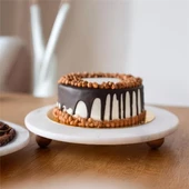 Akayev Mermer Beyaz 30 cm Ahşap Boncuk Ayaklı Sunumluk - Kahve ve Tatlı Sunumu - Yağ Standı thumbnail 1