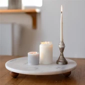 Akayev Mermer Beyaz 30 cm Ahşap Boncuk Ayaklı Sunumluk - Kahve ve Tatlı Sunumu - Yağ Standı thumbnail 3