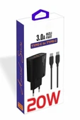 PDAteknoloji 20 watt USB + Type-C çıkışlı Hızlı Şarj Başlık Adaptör + 1m 3A Type-C to Type-C Kablo  (Yerli Üretim) KDR-42 Siyah thumbnail 2