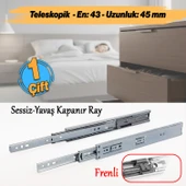 (1 Çift ) Frenli Teleskopik Çekmece Rayı Bilyalı Dolap Çekmecesi Ray Metal En 4.3 cm Uzunluk 45 cm thumbnail 2
