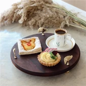 Akayev Ahşap 28 Cm Altın Ayak Ginkgo Yuvarlak Sunum Tabağı thumbnail 2