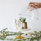 Akayev Mermer Beyaz 25 Cm Altın Barok Ayak Cam Fanus thumbnail 1