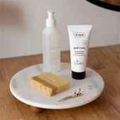 Akayev Mermer Beyaz 25 cm Ahşap Boncuk Ayaklı Sunumluk - Kahve ve Tatlı Sunumu - Yağ Standı thumbnail 1