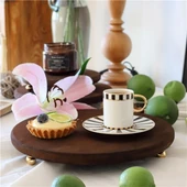 Akayev Ahşap 29 cm Altın Boncuk Ayaklı Sunum Tabağı thumbnail 1