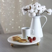 Akayev Mermer Beyaz 19 Cm Altın Boncuk Ayaklı Sunumluk thumbnail 4