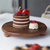 Akayev Ahşap 28 cm Ayaklı Sunum Tabağı - Pasta Tabağı - Doğal Sunumluk thumbnail 1