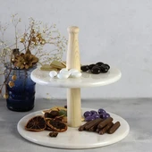 Akayev Mermer Ahşap Ayaklı İki Katlı Sunum Tabağı thumbnail 1