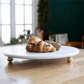 Akayev Mermer 25 Cm Altın Boncuk Ayaklı Beyaz Yuvarlak Sunum Tabağı thumbnail 1