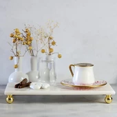 Akayev Mermer Beyaz 30x15 Cm Altın Boncuk Ayaklı Sunum Tabağı thumbnail 4