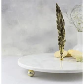 Akayev Mermer Beyaz 28 Cm Altın Boncuk Ayaklı Uzun Tüy Sunum Tabağı thumbnail 5
