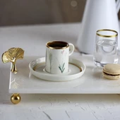 Akayev Mermer Beyaz 30x20 Cm Altın Ayak Ginkgo Sunum Tabağı thumbnail 3