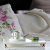 Akayev Mermer Beyaz 30x20 Cm Rose Gold Boncuk Ayak Sunumluk thumbnail 2