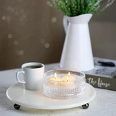 Akayev Mermer 28 Cm Füme Boncuk Ayaklı Beyaz Yuvarlak Sunumluk thumbnail 1