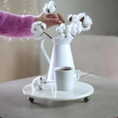 Akayev Mermer 25 Cm Füme Boncuk Ayaklı Beyaz Yuvarlak Sunumluk thumbnail 3