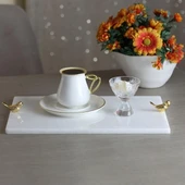 Akayev Mermer Beyaz 30x20 Cm Altın Kuş Sunum Tabağı thumbnail 1