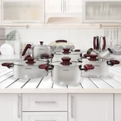 GÜRAL PORSELEN 18 Parça Çelik Tencere Takımı - Mor thumbnail 1