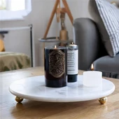 Akayev Mermer Beyaz 30 Cm Altın Boncuk Ayaklı Yuvarlak Sunumluk thumbnail 3