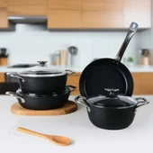 GÜRAL PORSELEN Antoryum Pro 7 Parça ThermoGuard Granit Tencere Takımı Siyah thumbnail 2