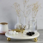 Akayev Mermer 20 Cm Beyaz Altın Boncuk Ayaklı Geyik Sunum Tabağı thumbnail 4