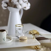 Akayev Mermer Beyaz 30x20 Cm Altın Ayak Ginkgo Sunum Tabağı thumbnail 4