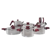 GÜRAL PORSELEN 16 Parça Çelik Tencere Takımı - Kırmızı thumbnail 2